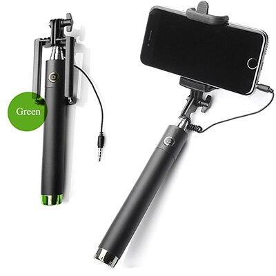 Extendable Folding Wired Selfie Stick Smartphone Monopod For Samsung Galaxy S9 iPhone Xr X Max 8 7 Plus 6 6s Huawei P20 Lite: Green