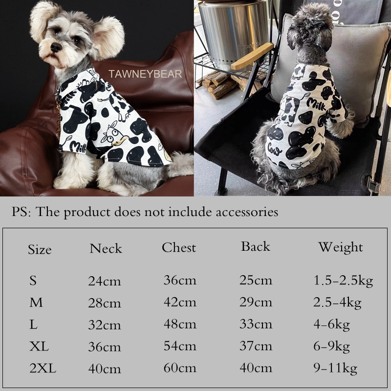 Ropa para perros, camisa con estampado de vaca, ropa para mascotas, para perros pequeños y guapos, Schnauzer de para primavera y verano, negro y blanco,