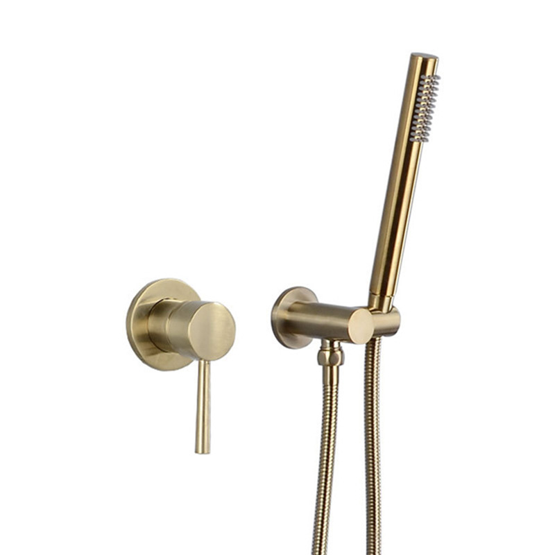 100% Brass Brushed Gold Hand Shower Set Wall Mounted Bathroom Bath Shower Faucets and Cold Mixer Shower Set