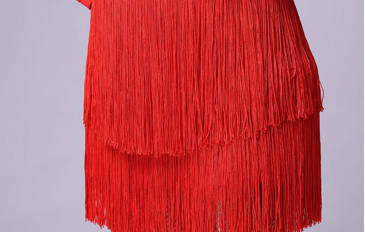 Falda de baile latino para mujer, Color negro y rojo, borla, pañuelo de cadera, falda de baile latino, envoltura para adulto, vestido Latino Rumba