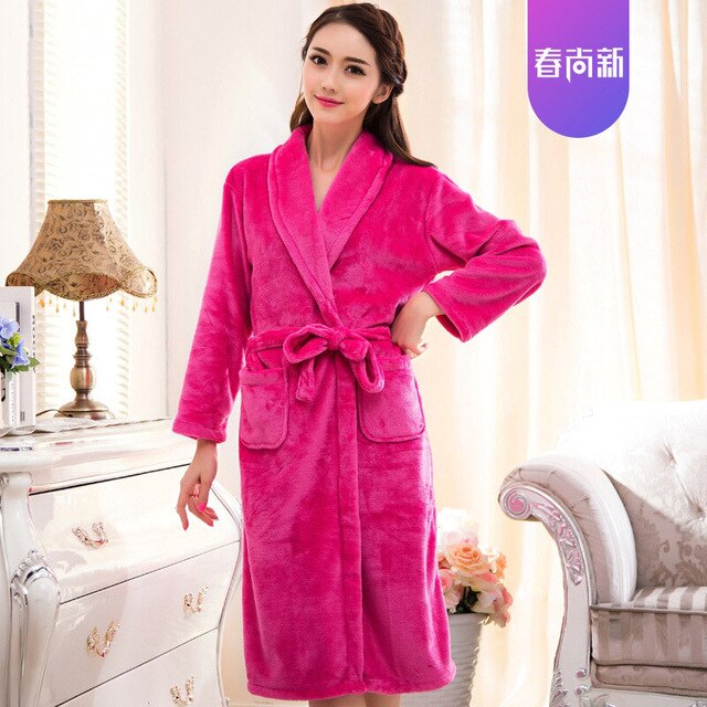 Women's Robe Flannel Pajamas Winter Bathrobe Pyjamas Autumn and Warm Coral Bath Velvet Suit Badjas Female Sleepwear Robes: rose women