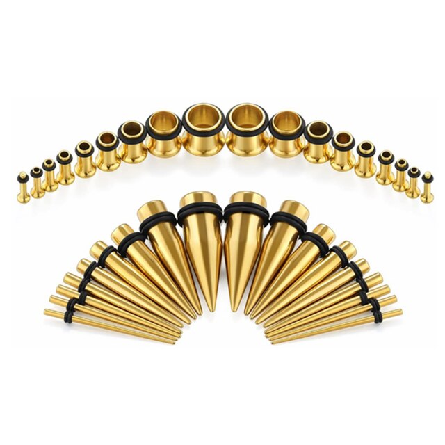 36PCS Ear Gauges Stretching Kit 14-00G Stainless Steel Ear Plugs Tunnels Flesh Tapers Set Stretcher Taper Set Dilataciones Oreja: Gold