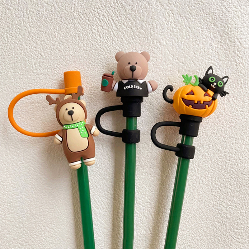 Hallowmas Pumpkin Straw Cover Cap Suitable For Starbucks 7-8mm Sippy Tumbler Cup Silicone Straw Covers Reusable Dust Stopper