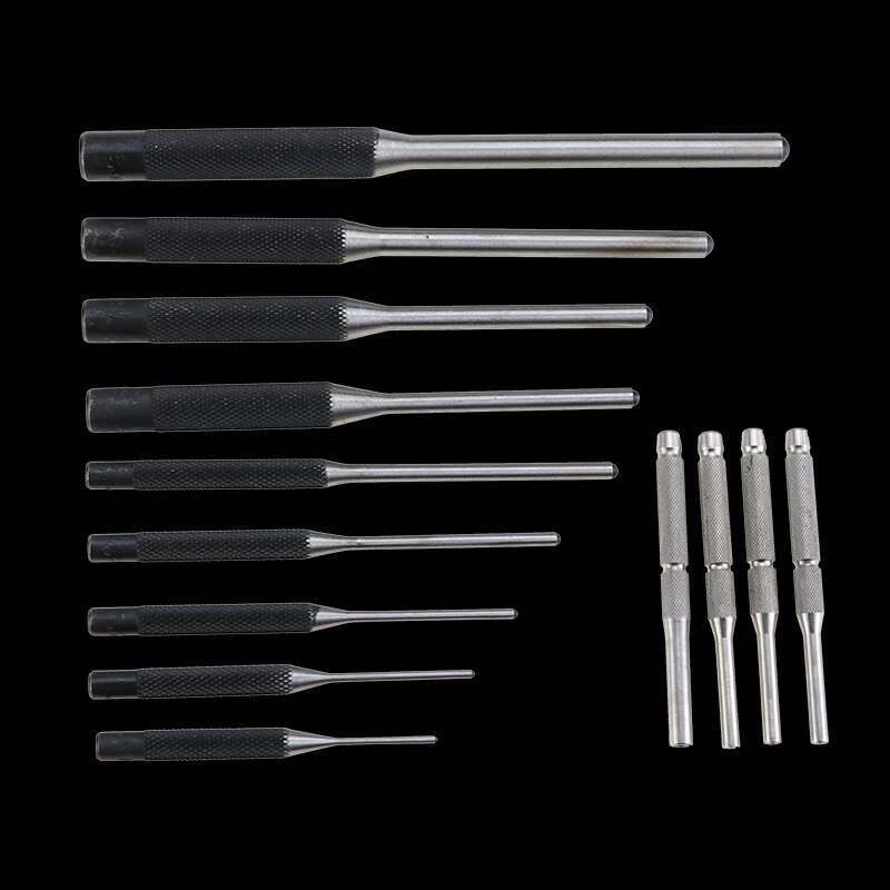 Nowy zestaw 13 okrągłe kołki, rozmiary 1/16, 5/64, 3/32, 1/8, 5/32, 3/16, 7/32, 1/4, 5/16 Szpilka dziurkacz stalowy narzędzie z uchwytem