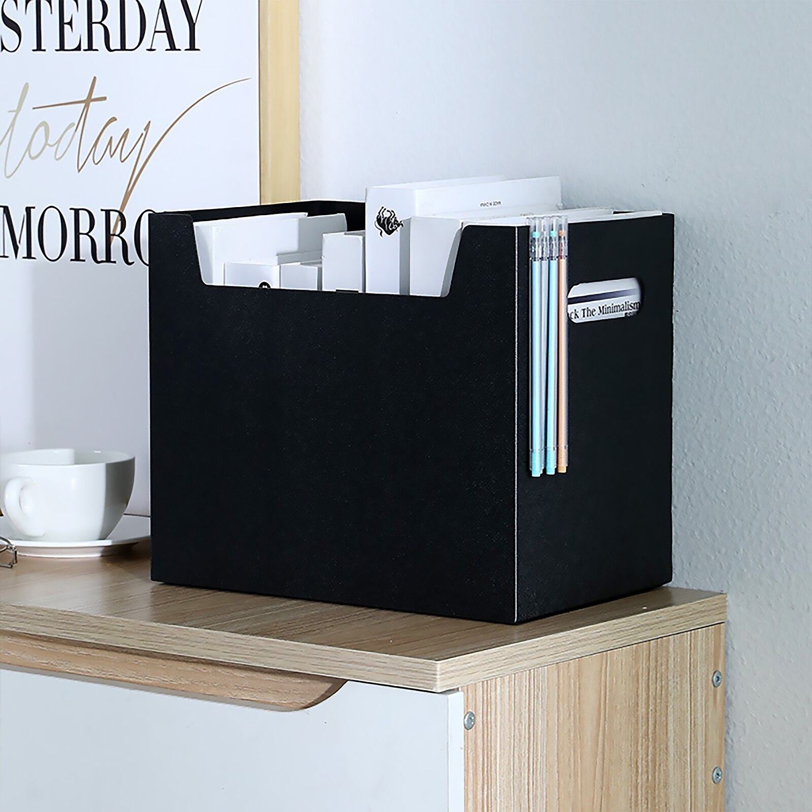 Desktop Collapsible Storage Box Plastic Portable Folding Large Capacity Office Organizer Container Side Handle Documents File