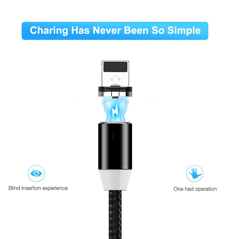 Cable magnético Micro Usb tipo C, carga súper rápida para teléfono iPhone y Xiaomi, luz LED, 1M