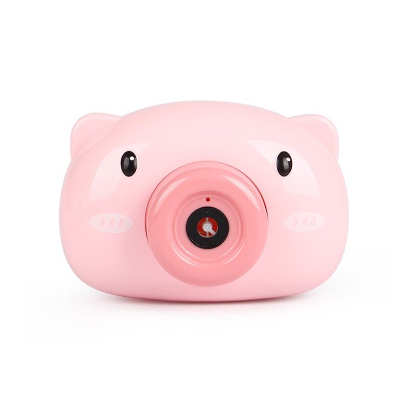 Cartoon Pig Bubble Machine - Automatic Music & Lights - Kids Outdoor Toy Set - Includes Camera, 2x Bubble Water, Lanyard