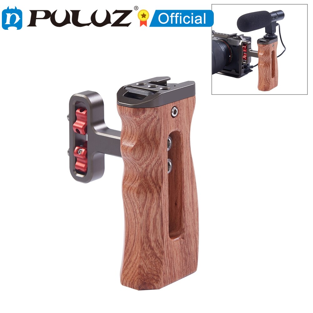 Puluz Universal Side Houten Handvat Handgreep Met Koude Schoen Voor Dslr Camera Kooi