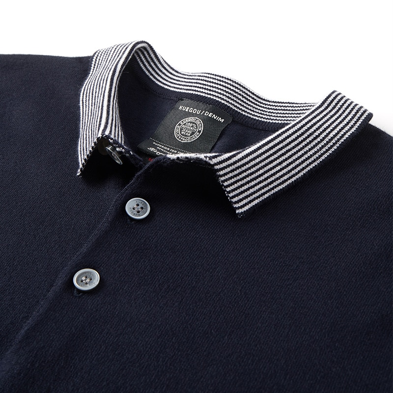 Kuegou herr pikétröjor korta ärmar vit blå randig krage pikétröjor sommar herr slim top plus size az -17060