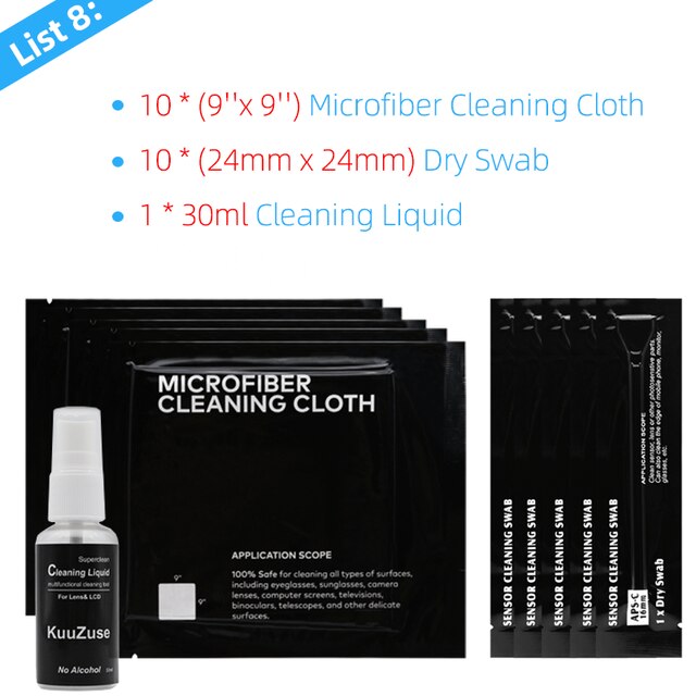 Vacuum Wrapped Microfiber Cleaning Cloths Cleaning Swab Cleaning liquid Water for Camera Lens Glasses Phones LCD Screens DSLR: 8