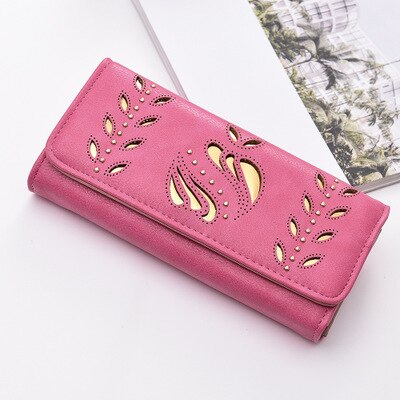 estilo ! Cartera de cuero para mujer, cartera larga para teléfono con tarjetero: Rose Red