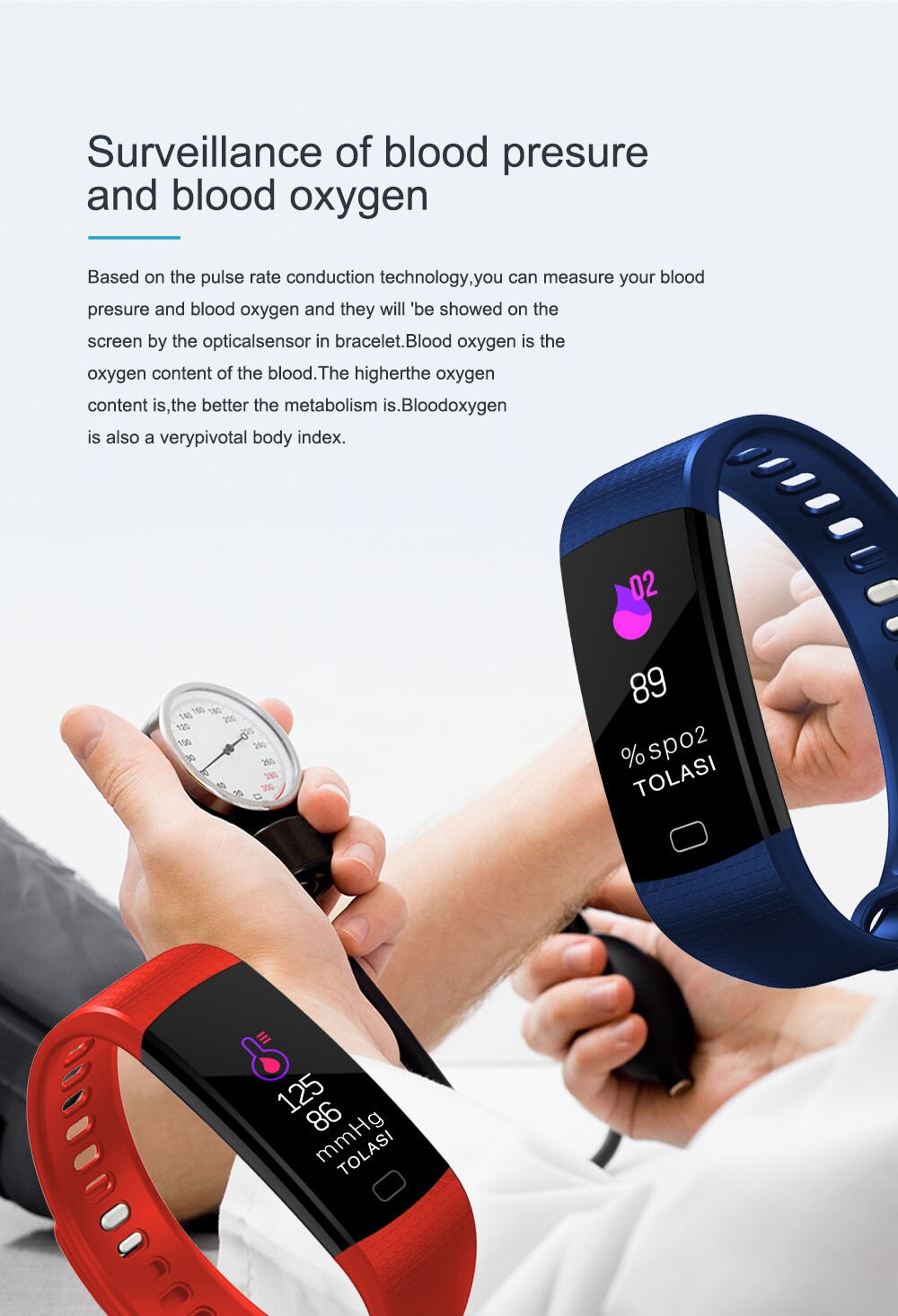 Tolasi Vrouwen Mannen Smart Pols Band Bluetooth Hartslag Bloeddruk Stappenteller Klok Led Sport Armband Horloge For A Android Ios