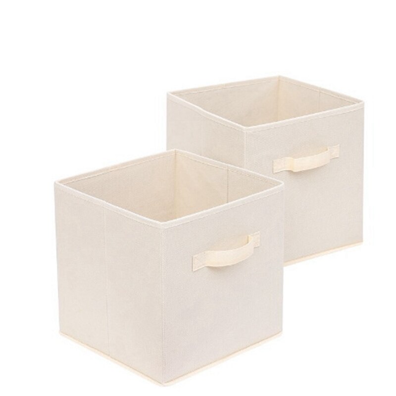 Collapsible Fabric Storage Cubes Organizer With Handles, Beige - Pack Of 6