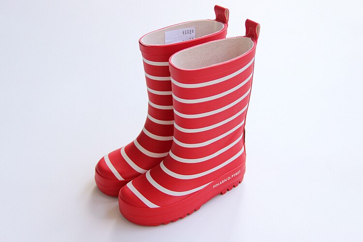 Kinderen jongens meisjes regenlaarzen zachte rubberen strepen waterdicht antislip halfhoge baby middenbuis laarzen: Rood / 7