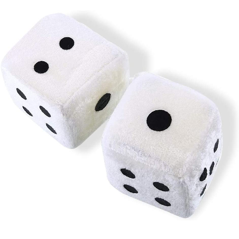 Dados colgantes de felpa para coche, dados de terciopelo, modelo de decoración, espejos retrovisores, accesorios de estilo para Interior, 2 piezas: 6x6cm White