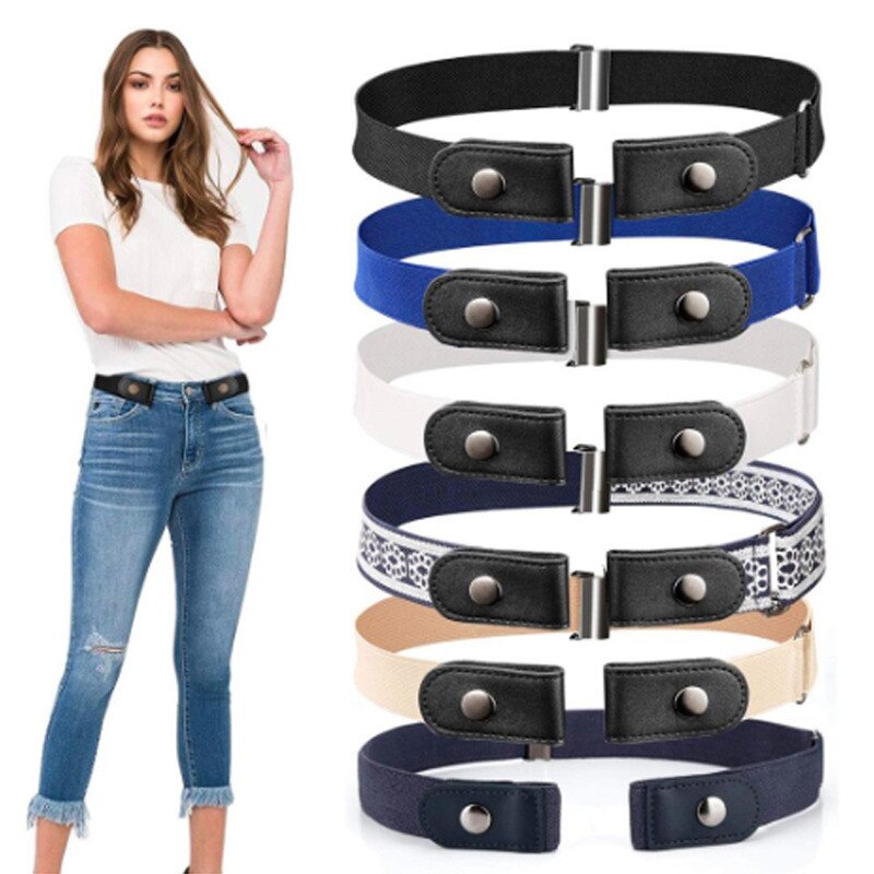 Gesp-Gratis Riem Voor Jean Broek Jurk Dames Slim Sport Trend Jeans Vrouwen Punk Stijl Elastische Taille broek Stretch Elastische