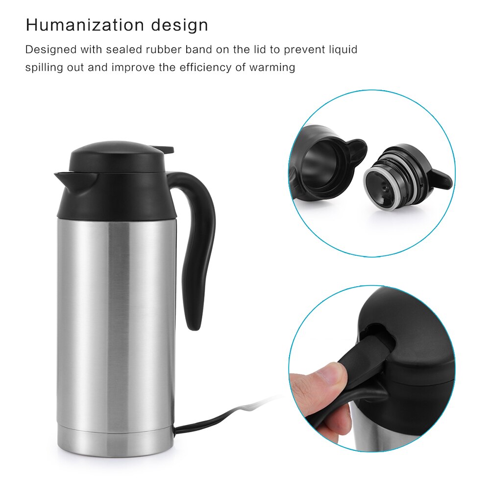 Onever 1Pieces 12V 750ML Stainless Steel Car Auto Adapter Heated Travel Mug Thermos Heating Cup Kettle Car Coffee Cup