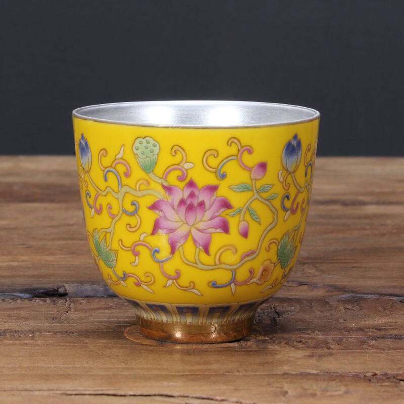 Tasse à thé à Double fond de 65ml, bols à thé de style chinois, tasse en céramique, revêtement interne argenté, tasse impériale asiatique, beau service à thé: style 6