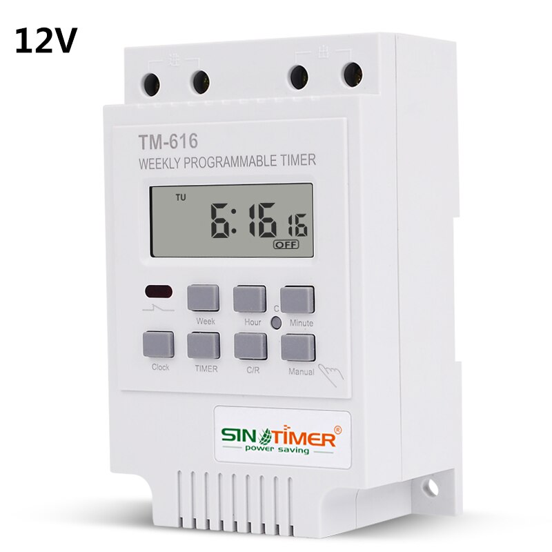 TM-616 minuteries programmables hebdomadaires 30AMP charge de contrôle 17 marche/arrêt 12V 110V 220V 24h commutateur de contrôle de temps numérique: 12V white