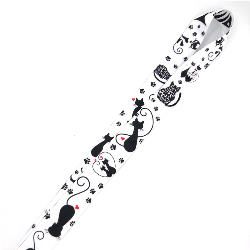 Zwarte Kat Cartoon Lanyard Voor Sleutels Keycord Usb Id Badge Houder Hals Bandjes Hang Touw Singels Lint Sleutelhanger Lanyards