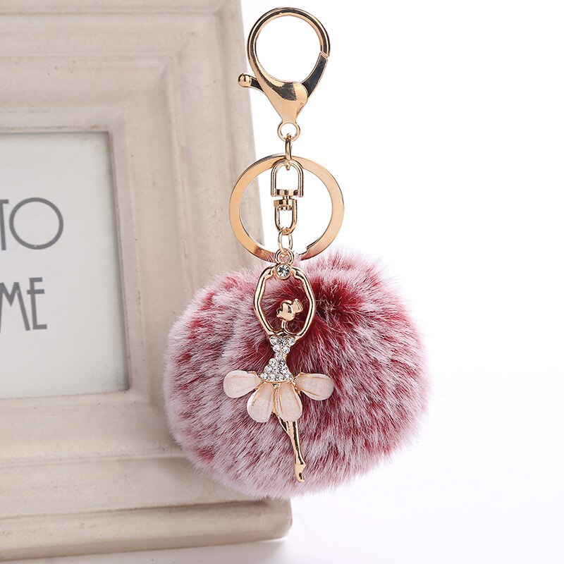 Vrouwen Chaveiro Angel Sleutelhanger 8cm Bont Pom Pom Sleutelhanger Faux Konijn Haar Bol Zak Auto Ornamenten Vossenbont bal Hanger Sleutelhanger: red white