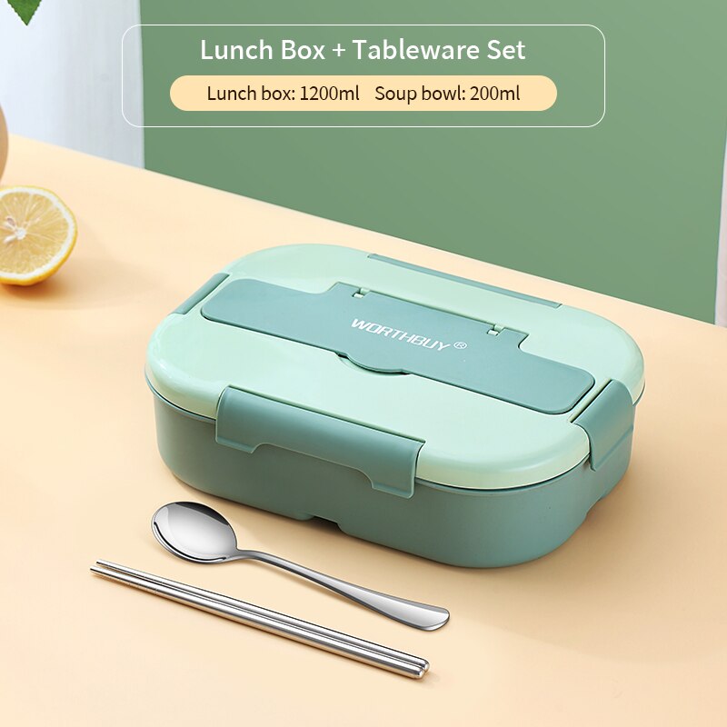 WORTHBUY Microwave Lunch Box For Kids School Plastic Food Container Leak-Proof Bento Lunch Box With Compartment Lunch Container: A Green