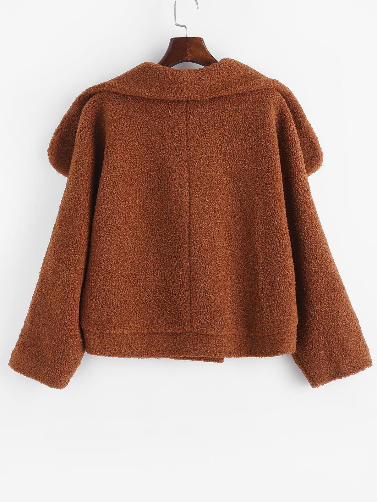 Zaful turn down colarinho feminino casaco um abotoado sólido teddy coat