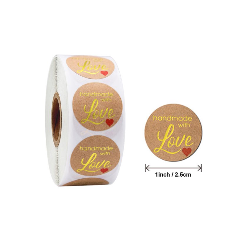 500Pcs 1 inch Roll sealing stickers round cowhide blank sticker label Kraft paper DIY Paper bag packaging 25*25mm: D-09