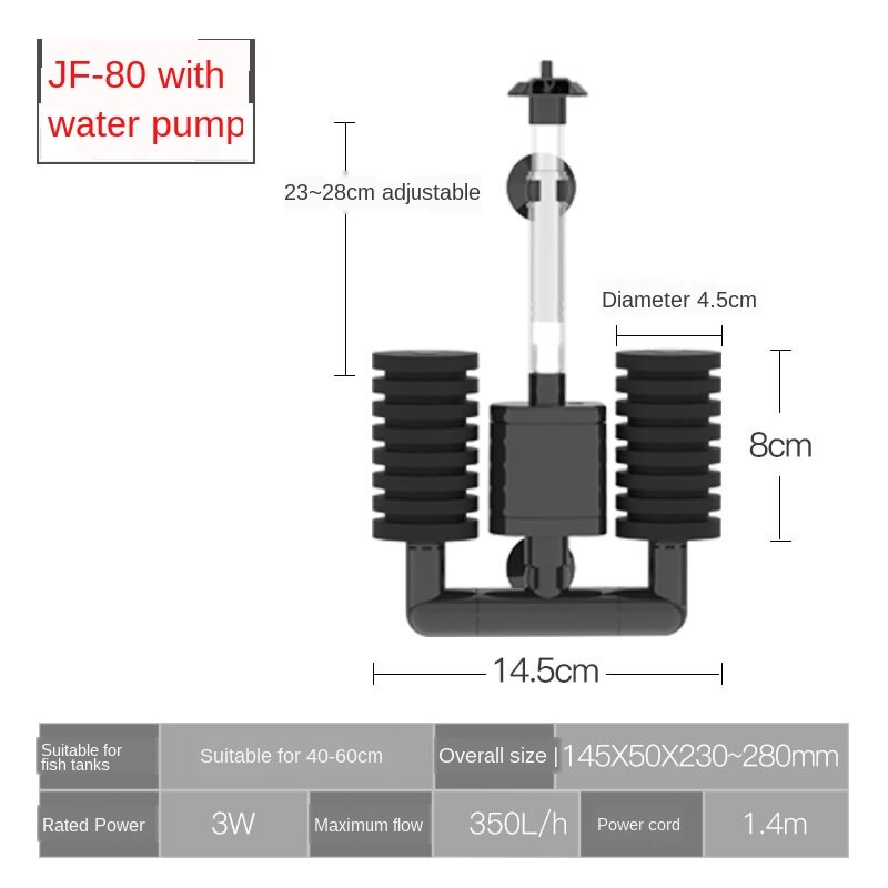 Fish Tank Filter Aquarium oxygen Submersible Pump 3IN1 Clean Water Circulation System For Fish Farming Filter micro fish pump: JF-80 For 40-60 Tank
