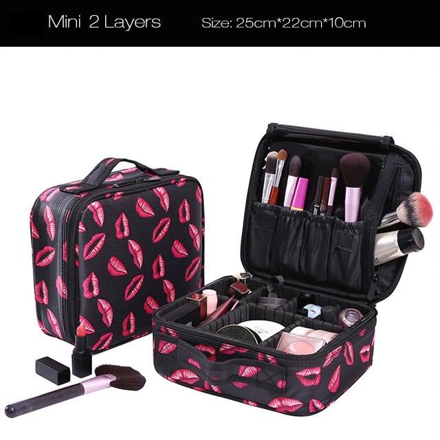 Women Brand Cosmetic Bag Travel Makeup Organizer Make Up Box Cosmetics Pouch Bags Beauty Case For Makeup Artist: Mini Red lips