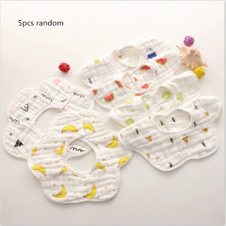 Enfants pétales bavoirs rotatifs huit couches mousseline coton infantile salive bavoirs alimentation soins poche de riz mignon bébé bavoirs serviettes: 5pcs random