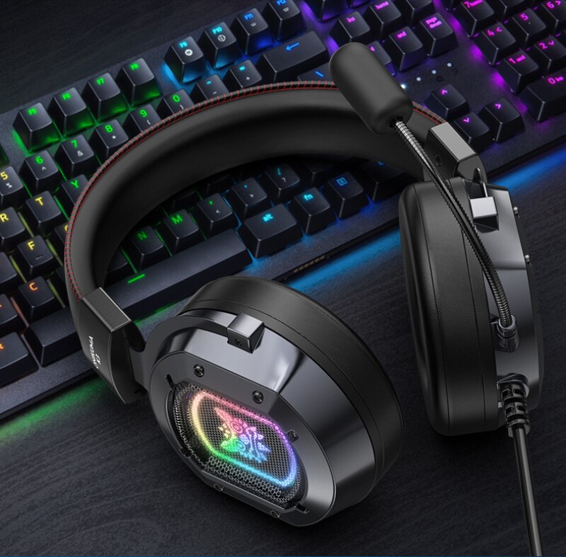 Gaming Headset 3.5mm Wired Over-head Bass Stereo Headphones With RGB Colorful LED Light For PS4 PS5 PC Computer Laptop Gamer