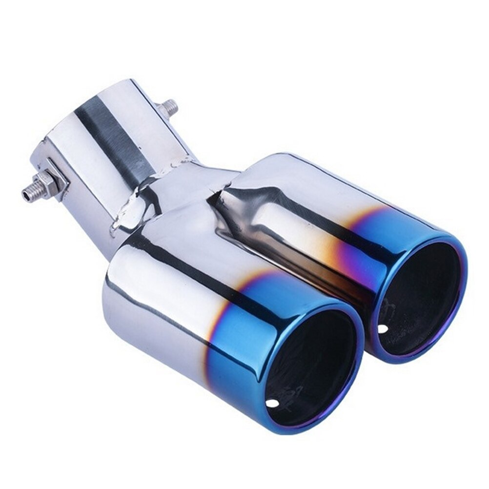 Colorful Double Outlets Stainless Steel Tailpipe Exhaust Muffler Tail Pipe Tip Cover (Curved Style): Blue