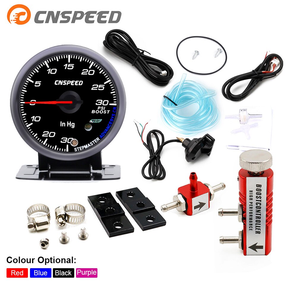 CNSPEED 60MM Car Turbo Boost Gauge PSI With Sensor Black Face White& AMBER Lighting turbo boost meter & Adjustable Controller