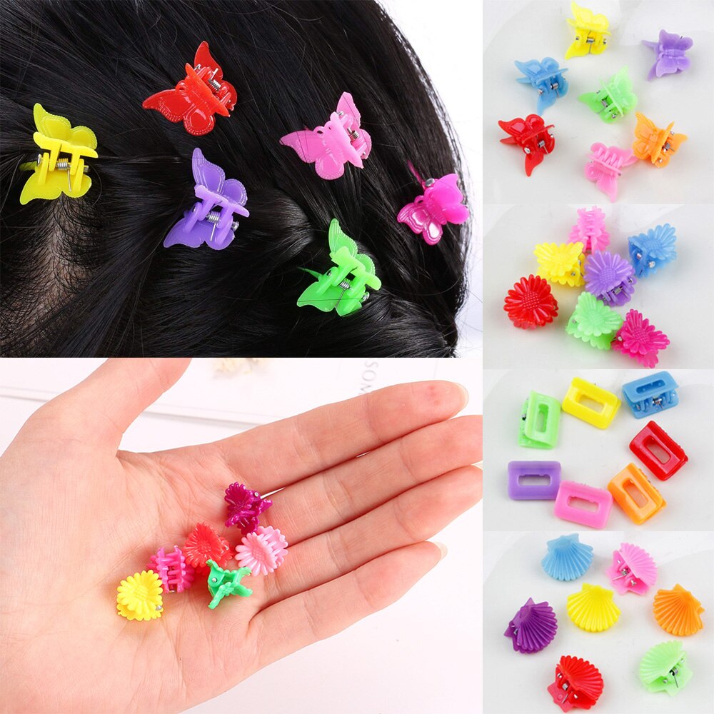 Mini pince à cheveux pour filles | 100 pièces en tournesol, papillon, pétoncle, carré