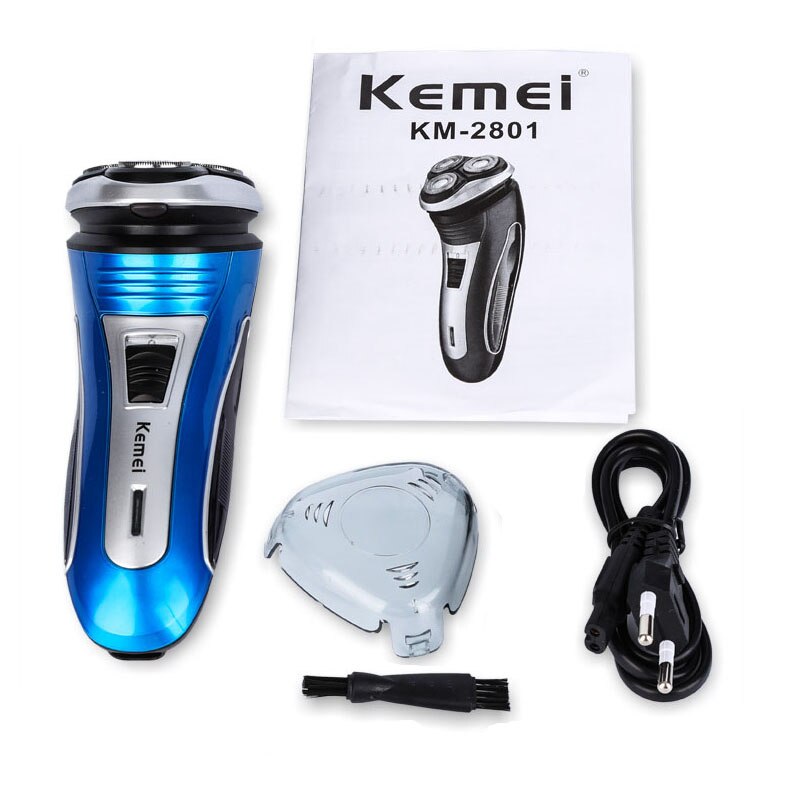 Kemei Elektrische Scheerapparaat Mannen Baard Trimmer Clipper Haar Scheren Machine Professionele Gezicht Mens Triple Blade Oplaadbare Scheermes: blue without box