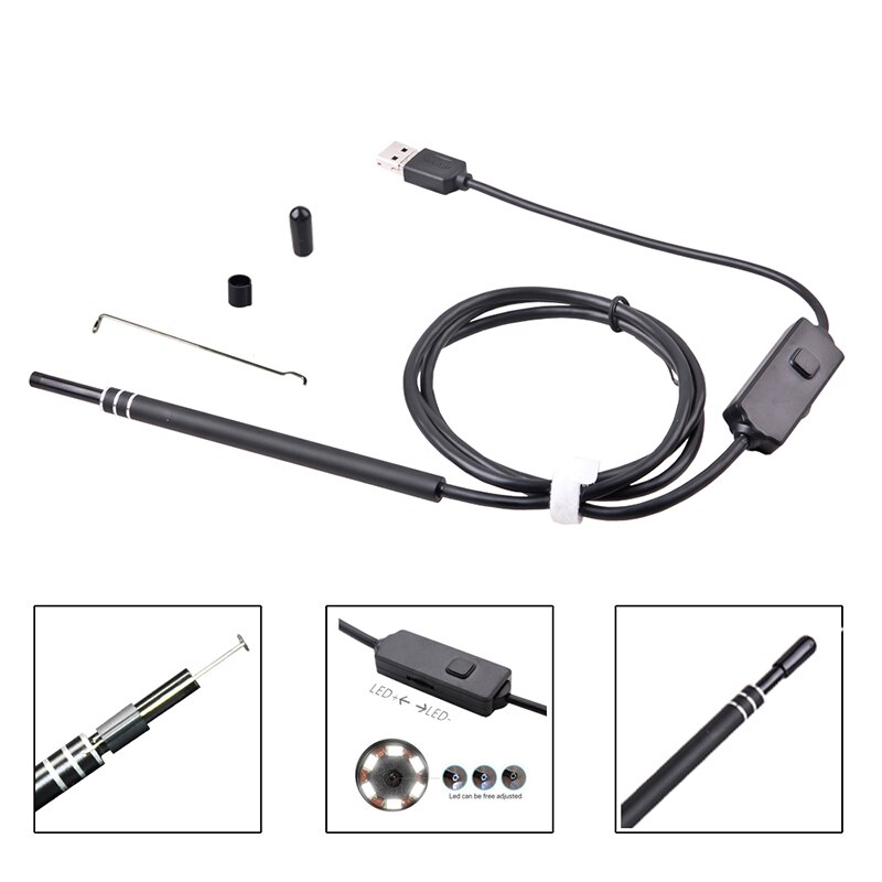 USB Ear Cleaning Endoscope Borescope 2 in1 USB HD Visual Ear Spoon 5.5mm Mini Camera Android PC Ear Pick Otoscope
