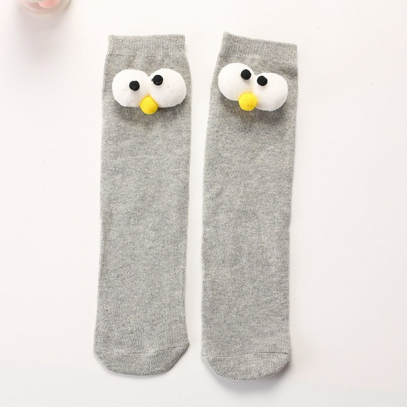 Meias de bebê longas de algodão para desenho de olho grande para infantil meninas socks for girl: light grey