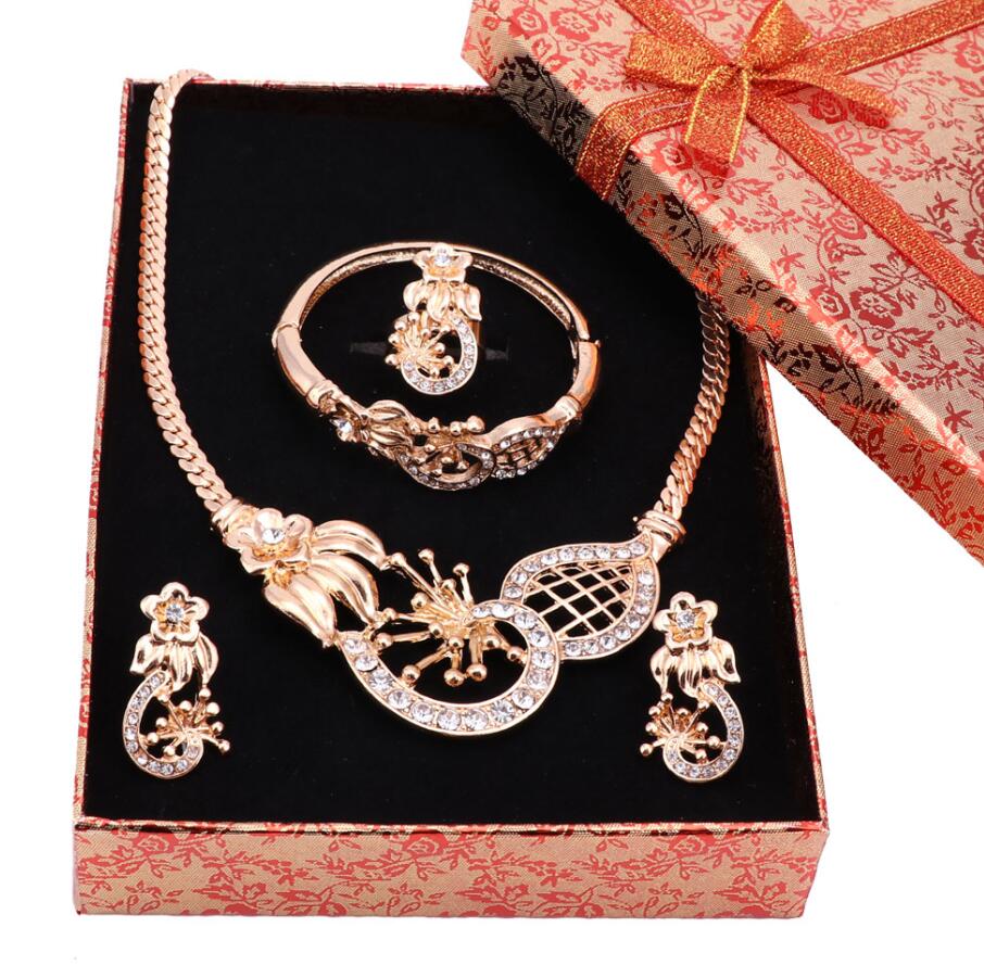 African Wedding Jewelry Sets African Women Necklace African Beads Jewelry Sets Indian Jewelry: gold set add box