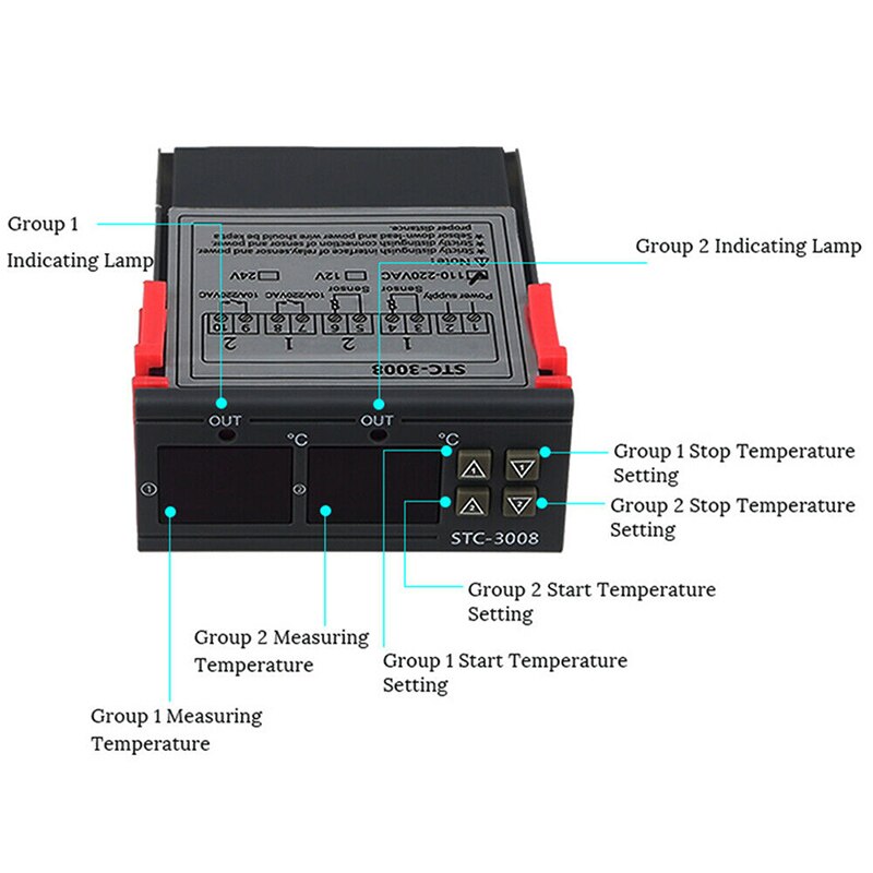 STC-3008 Dual Digital Temperature Controller Double NTC Sensor 12/24/220V Thermoregulator LB88