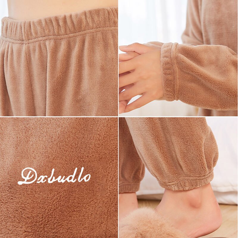 Sleep Bottom Pants Women Winter Full Length Pajama Pants Flannel Casual Soft Warm Daily Homewear Plus Velvet Loose pants