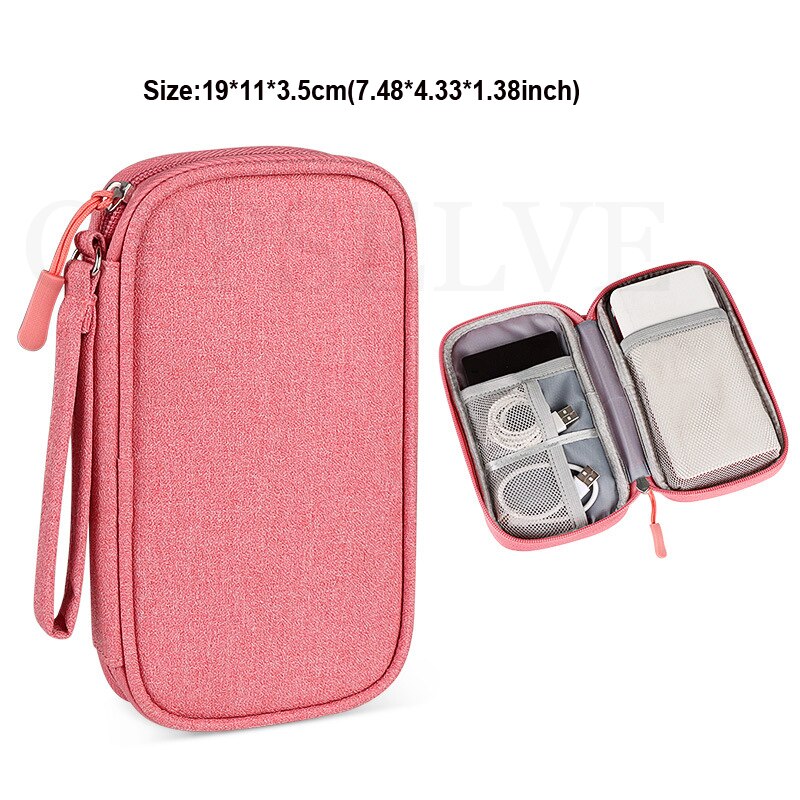 Reizen Closet Organizer Case Voor Hoofdtelefoon Opslag Power Bank Tas Digitale Draagbare Rits Accessoires Charger Data Kabels Pouch: Pink