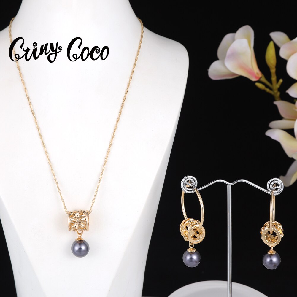 Mode-sieraden Sets Hawaiian Goud Vrouwen Parel Ketting Hoepel Earing Oorbellen Set Ketting Sets Voor Vrouwen Bruiloft Accessoires