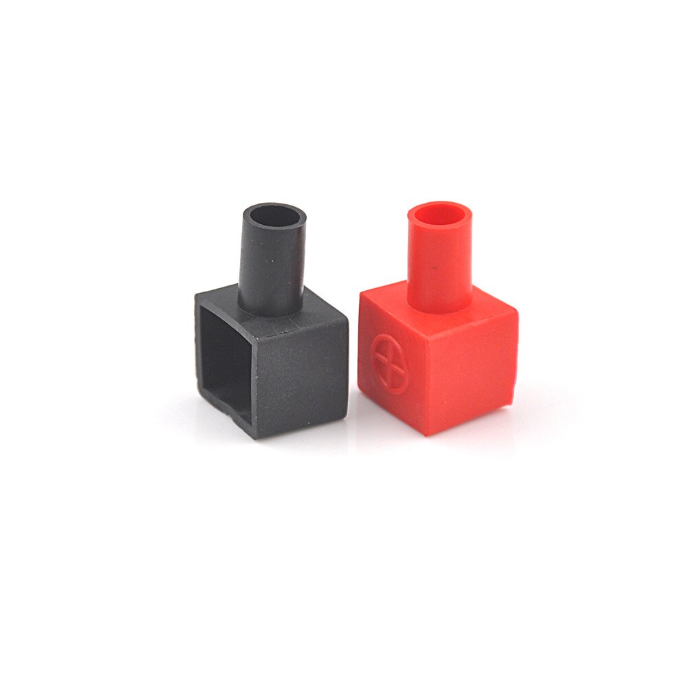 2PCS Red +Black Square Motorcycle Battery Terminals Protection Sleeve Rubber Positive Negative Pole Covers