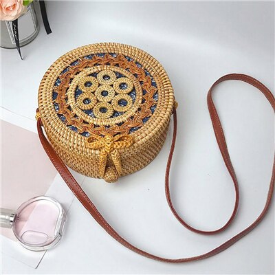 Women Vintage Beach Straw Bag Ladies Handmade Woven Rattan Messenger Handbag Summer Bali Bohemian Crossbody Shoulder Bags