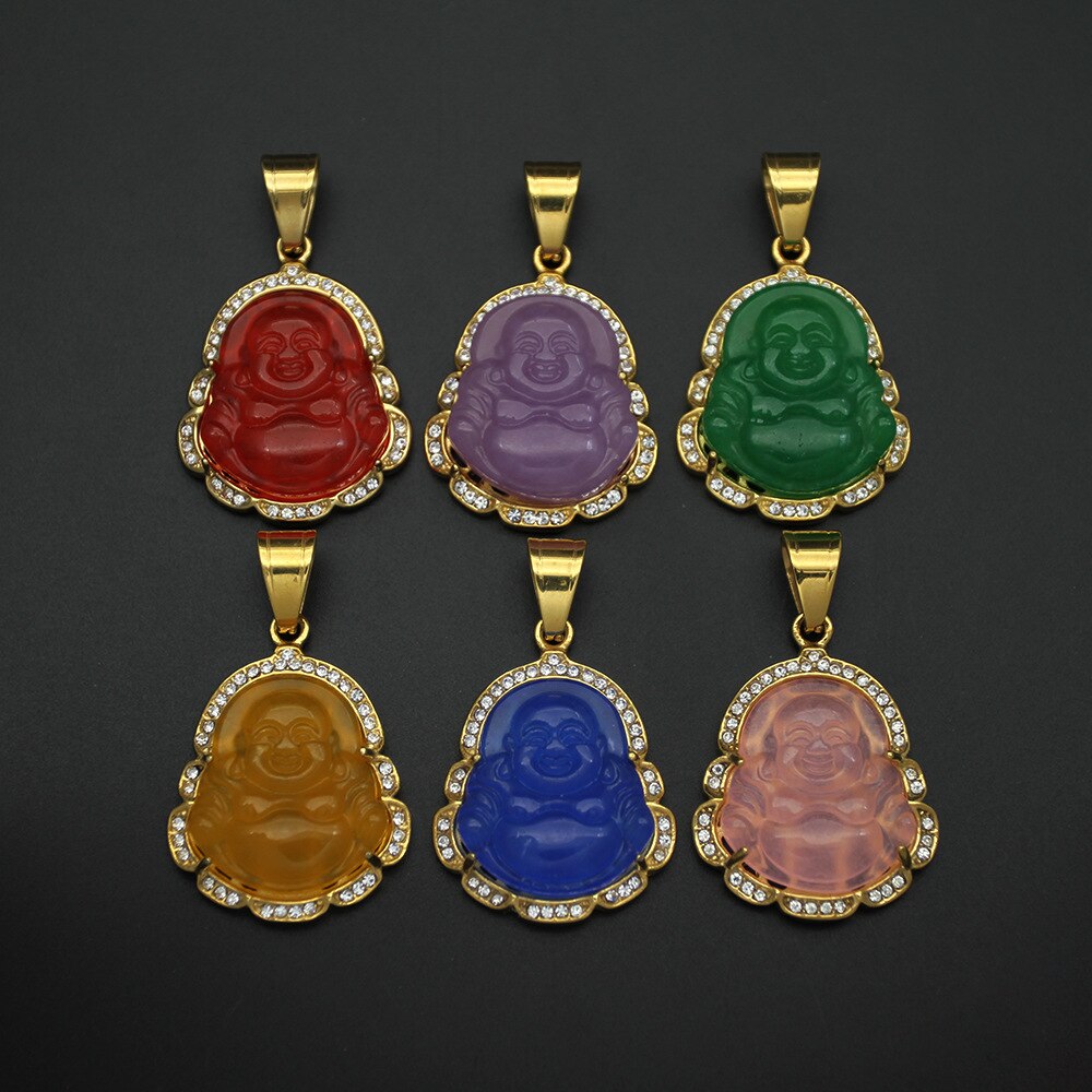 Collana di Buddha in oro per donna zircone cubico Maitreya Buddha pendente gemma collana gioielli da uomo in acciaio inossidabile trasporto di goccia