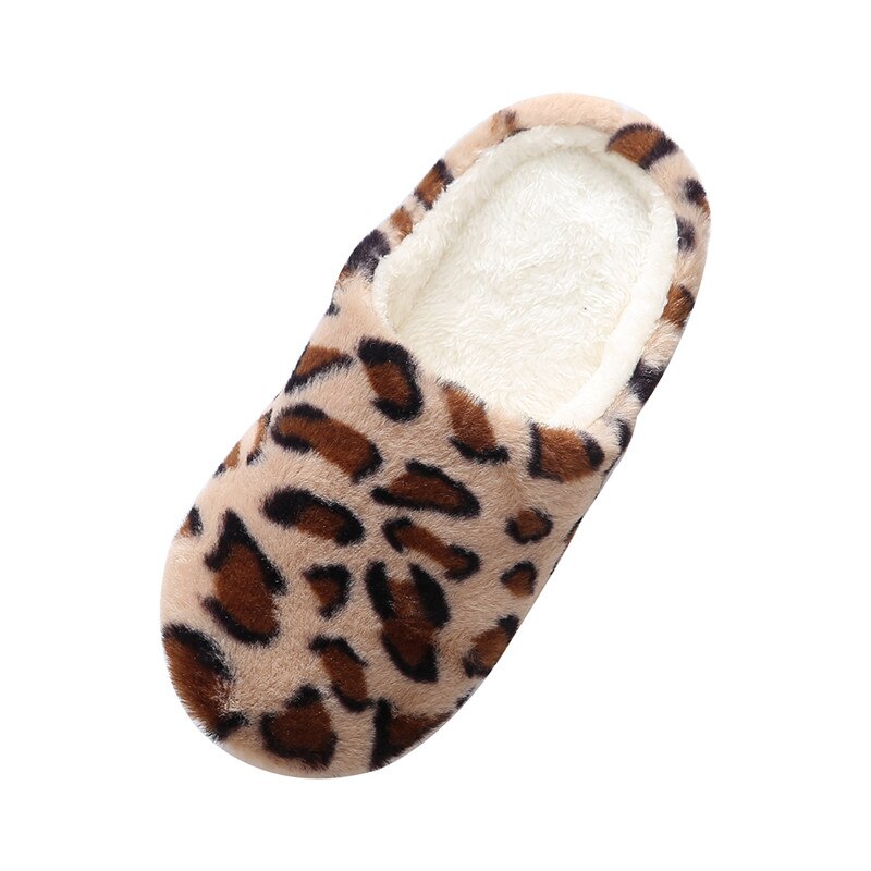 Leopard Soft Bottom Home Slippers Cotton Warm Shoes Women Indoor Floor Slippers Non-slips Shoes For Bedroom House Woman Slippers: Dark Khaki / 38