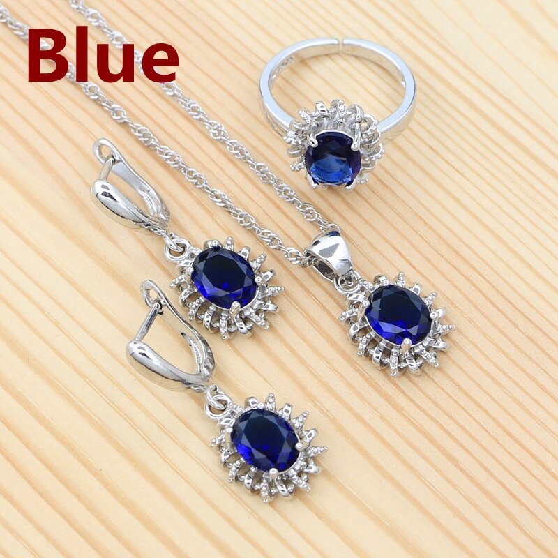 925 Sterling Silber Ohrringe Offenen Ring Halskette Anhänger Grün Zirkonia Zubehör Ethnischen Stil Schmuck Bausatz: Blau
