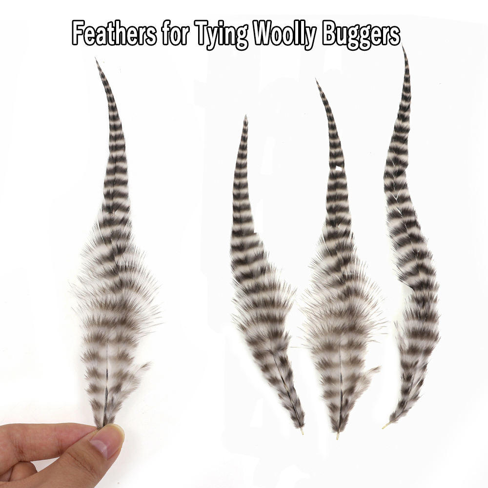 Wifreo, 10 Uds., plumas naturales para atar moscas en blanco y negro, plumas de pelo de gallo Grizzly para atar insectos lanosos Streamer