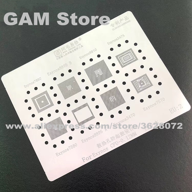Til exynos cpu bga stencil 7880 8895b 9810 3475 7580 8895a 3470 7570 reballing ic pins tin plante net lodde varme skabelon 0.12mm